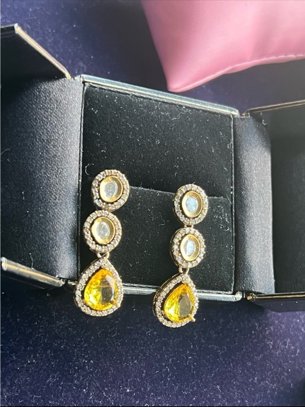 Gorgeous antique gold plated topaz drop earrings